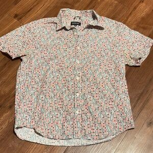 Betabrand Button Up Short Sleeve Shirt Mens Flag Print Size XL